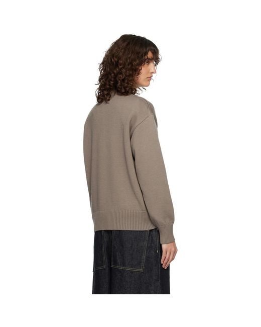 AMI Brown Taupe Wool & Cotton Crewneck Ami De Coeur Sweater