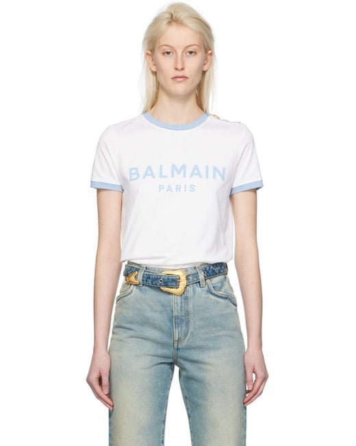 Balmain ホワイト 3つボタン Tシャツ Multicolor