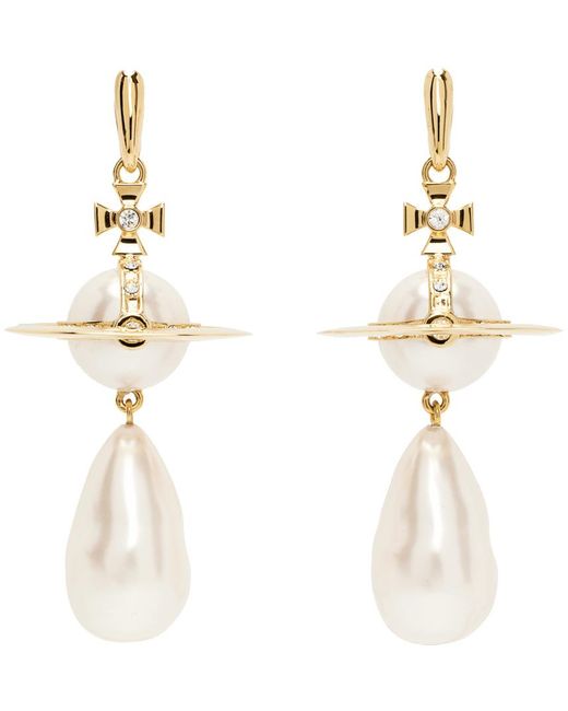 Vivienne Westwood Metallic Gold & White Giant Pearl Drop Earrings