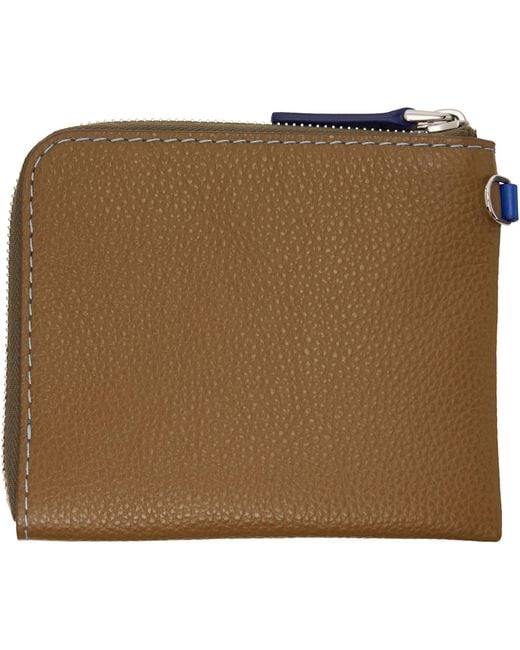 Marni Natural Khaki Contrast Stitching Leather Zip Wallet for men