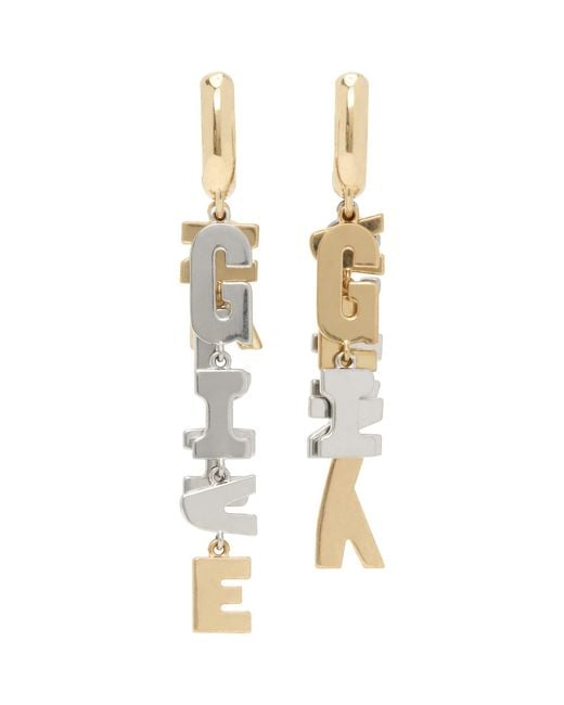 Givenchy Metallic Letters' Asymmetric Earrings