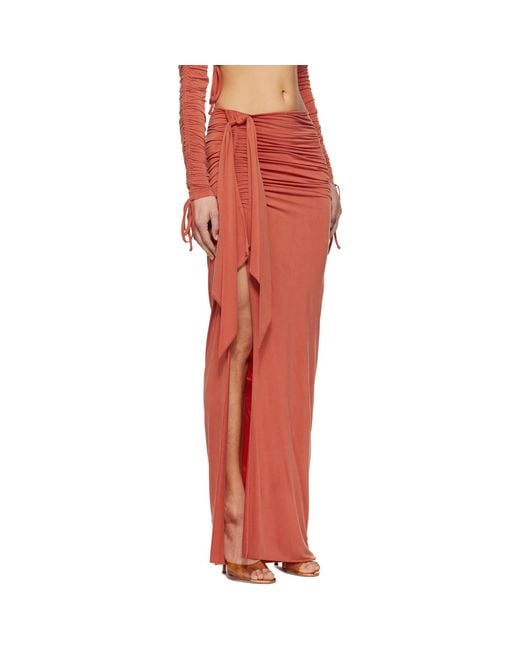 Balmain Red Knotted Split Jersey Maxi Skirt