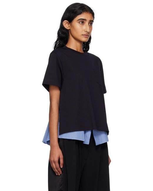 T-Shirt Bleu Marine En Jersey De Coton À Panneaux En Popeline Sacai en coloris Black