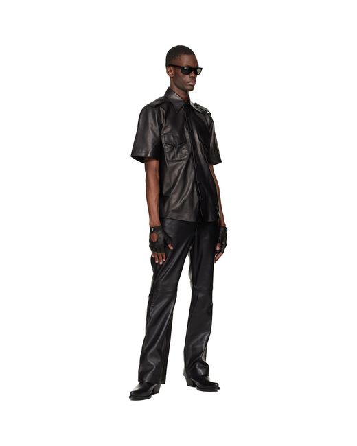 Ernest W. Baker Black Short Sleeve Leather Shirt for men