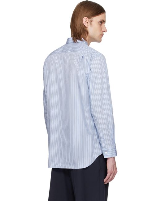 メンズ Comme des Garçons ブルー ヤーンダイ コットンポプリン ストライプ＆チェック シャツ White