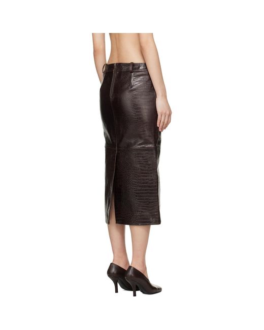 Frankie Shop Black Taney Pencil Croc Leather Midi Skirt