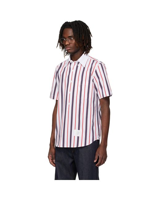 Thom Browne Red Repp Stripe Poplin Short Sleeve Shirt for men