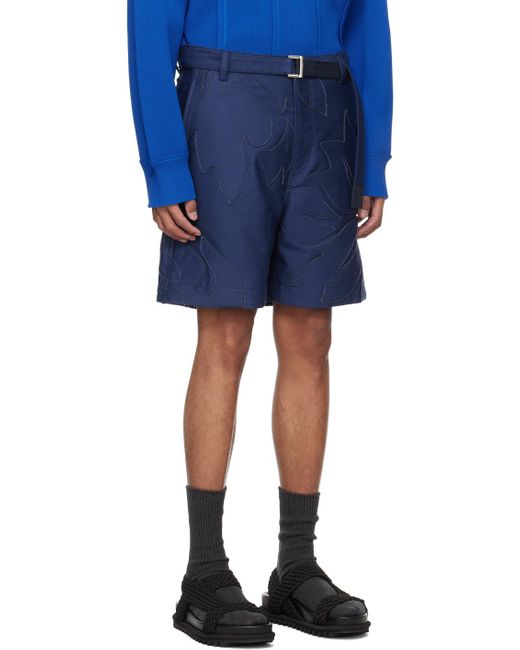 Sacai Blue Embroidered Shorts for men