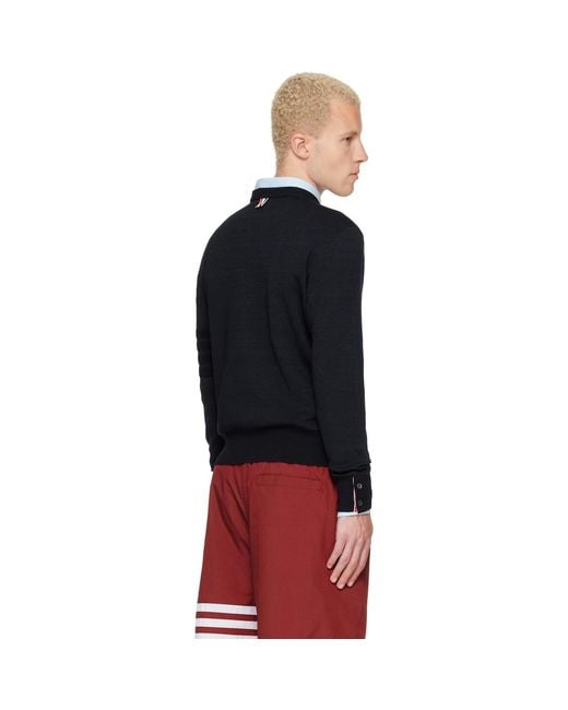 Thom Browne Black Thom E Ottoman Milano Stitch 4-bar Bomber Sweater for men