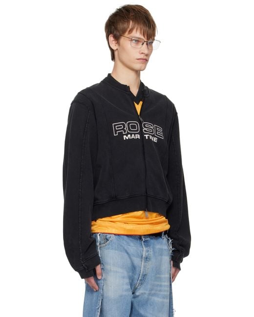 Martine Rose Men's Black Shrunken Zip Up Crew Sweatshirt