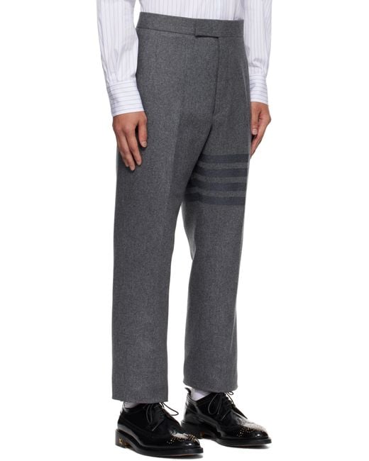 Thom Browne Gray Plain Weave 4-Bar Trousers for men