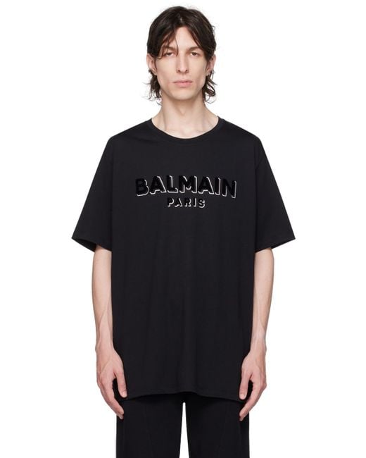 Balmain Black Flocked T-shirt for men