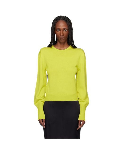 Lanvin Yellow Wool Grosgrain Detail Sweater