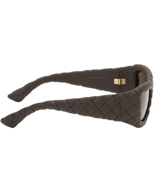 Bottega Veneta Black Intrecciato Rectangular Sunglasses for men