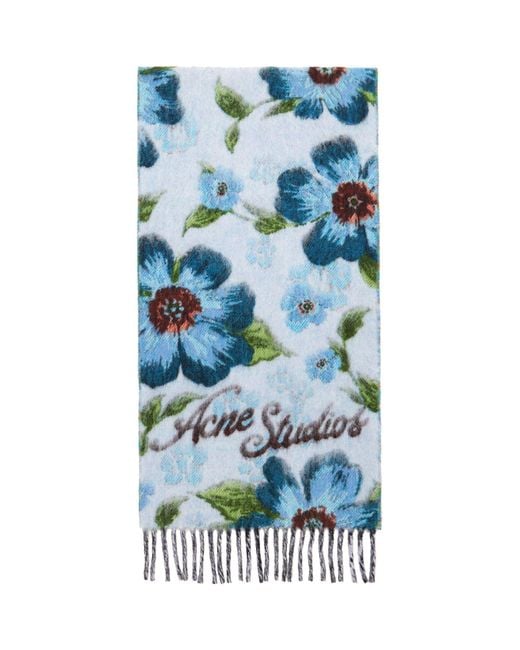 Acne Blue Fringed Wool Scarf for men
