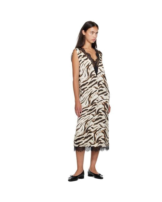 Ganni Multicolor Off- & Zebra Satin Midi Dress