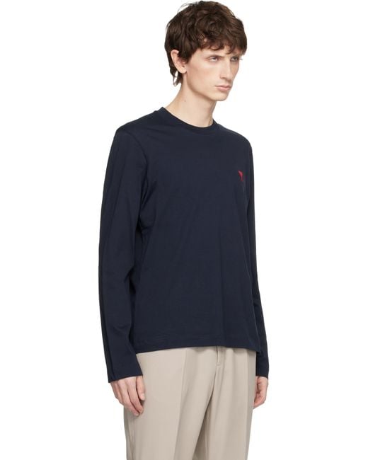 AMI Blue Cotton Ami De Cœur T-Shirt for men