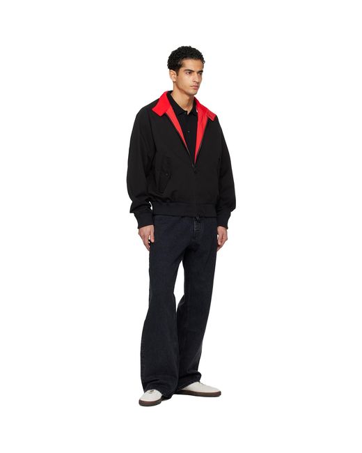 HUGO Black Twill Buttoned Stand Collar Bomber Jacket for men