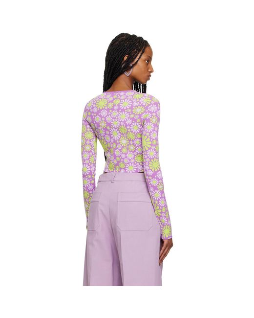 Sportmax Red Purple Fiorito Long Sleeve T-shirt