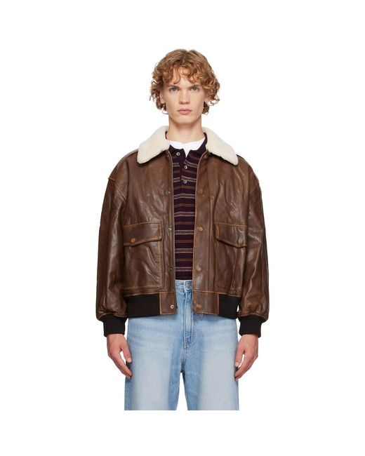 DUNST Brown Detachable A-2 Leather Jacket for men
