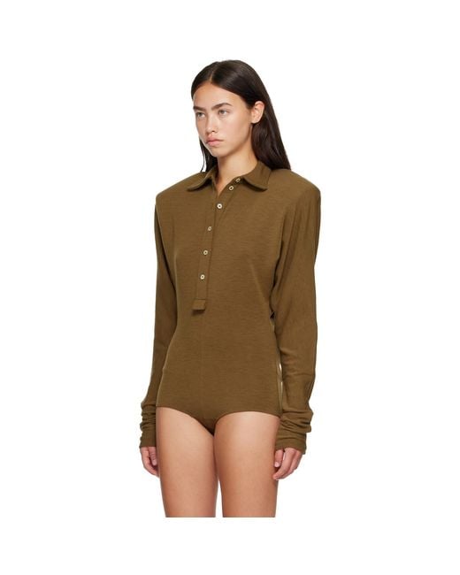 Mugler Brown Khaki Batsleeves Polo Bodysuit