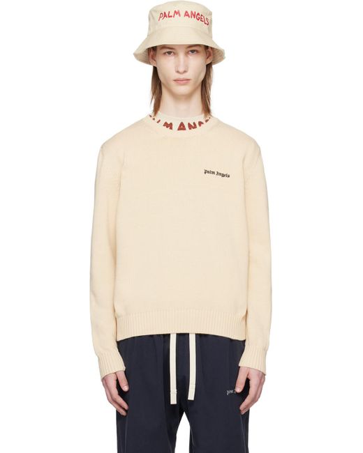 Palm Angels Black Beige Embroidered Sweater for men