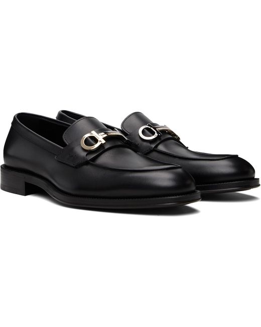 Ferragamo Black Gancini Ornament Loafers for men