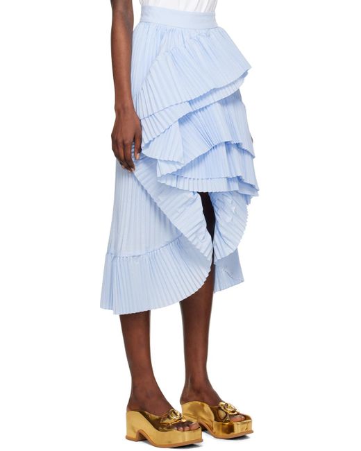Dries Van Noten Blue Pleated Midi Skirt