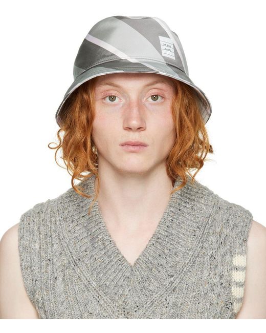 Thom Browne Gray Mogador Bucket Hat for Men | Lyst