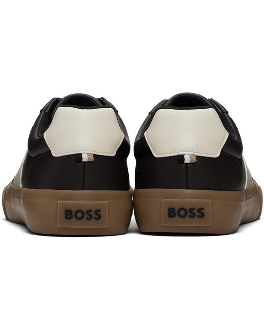 Boss Black Leather Stripe Logo Sneakers for men