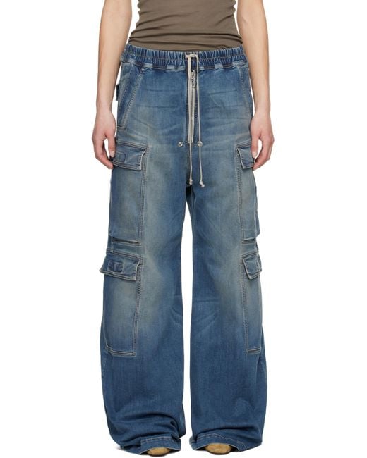 Rick Owens Blue Hollywood Double Jumbo Belas Denim Cargo Pants