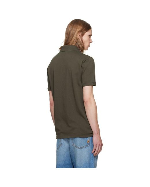 Balmain Brown Khaki Small Vintage Embroidery Slim Fit Polo for men