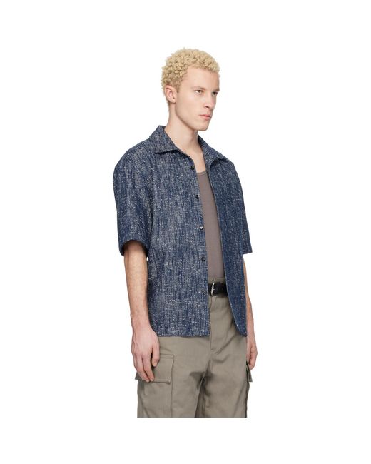 Bottega Veneta Blue Textured Fleck Cotton Drill Shirt for men
