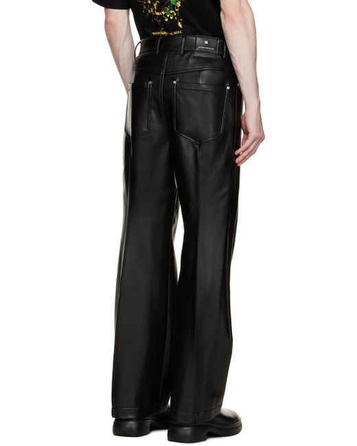 Pantalon noir en cuir synthétique à plis Wooyoungmi pour homme en coloris Black