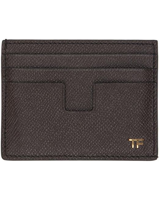 Tom Ford Black Brown Small Grain Leather Card Holder for men