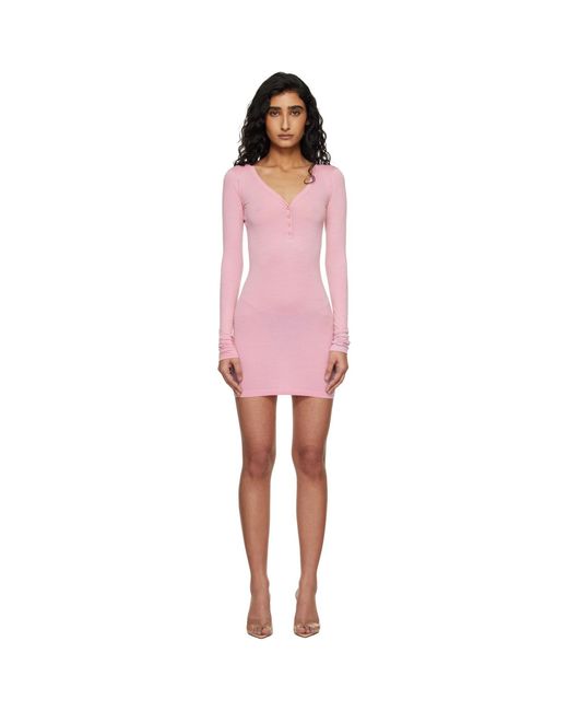 Skims Black Wool Rib Henley Minidress