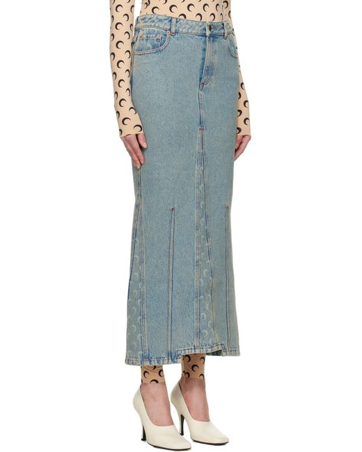 Jupe Longue Bleue En Denim À Motif À Logos Imprimé Au Laser MARINE SERRE en coloris Blue