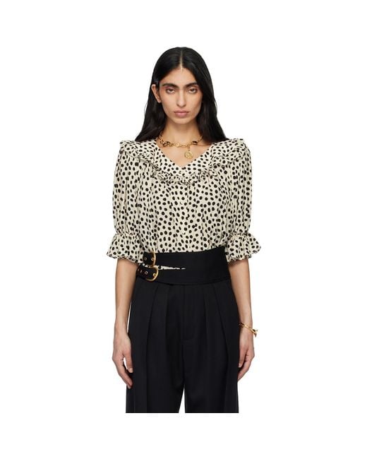 Chloé Black Off- Puff-Sleeve Ruffle Crêpe De Chine Blouse