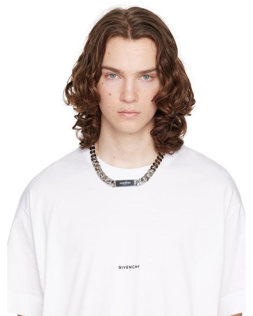 Givenchy Metallic Silver Id Necklace for men