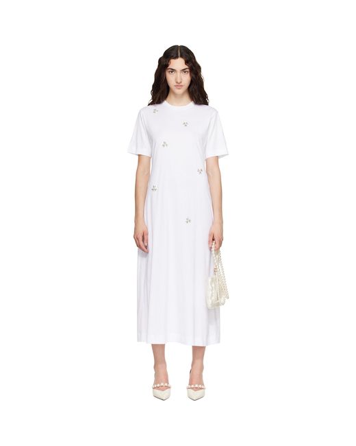 Simone Rocha White Easy Embellished T-Shirt Midi Dress