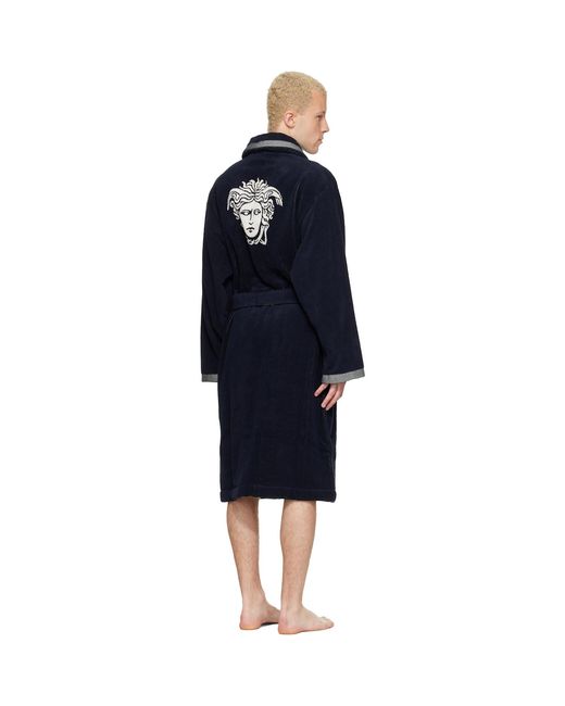Versace Blue Cotton-terry Jacquard Bathrobe for men