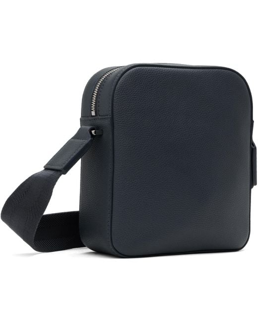 Boss Blue Grained Faux-Leather Reporter Bag for men