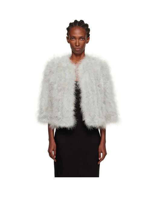 Yves Salomon Gray Turkey-Feather Cropped Jacket