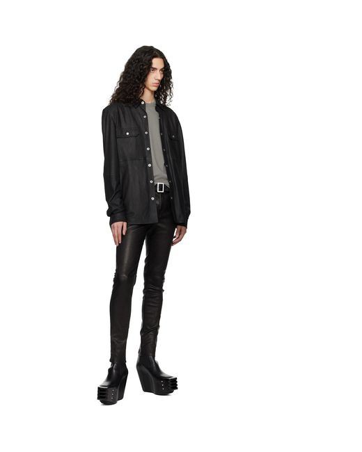 Rick Owens Black Temple Feather Nappa Leather Outer Shirt for men