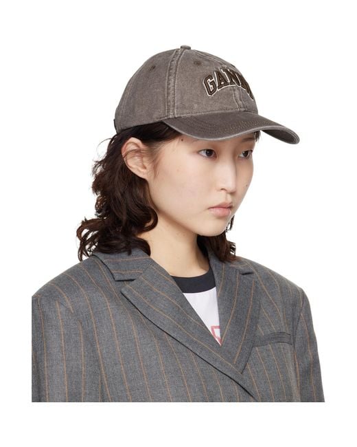 Ganni Gray Washed Canvas Cap