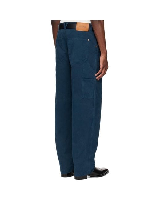 Versace Blue Overdyed Canvas Carpenter Trousers for men