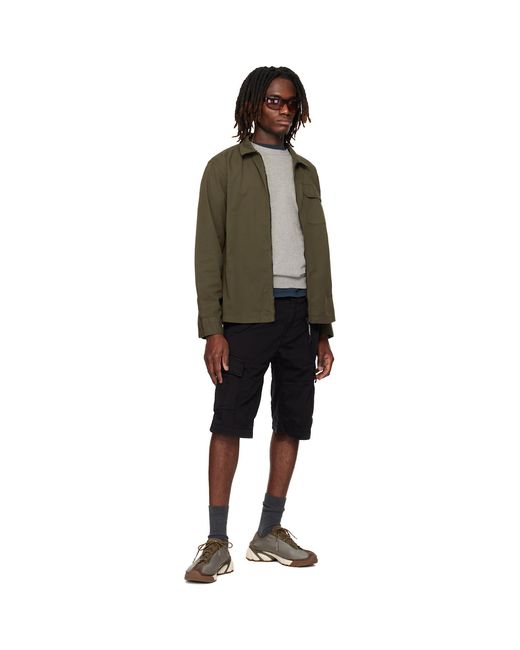 C P Company Black Khaki Organic Gabardine Zipped Lens Overshirt for men