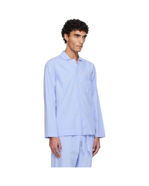 Tekla Blue Poplin Long-Sleeved Pyjama Shirt for men
