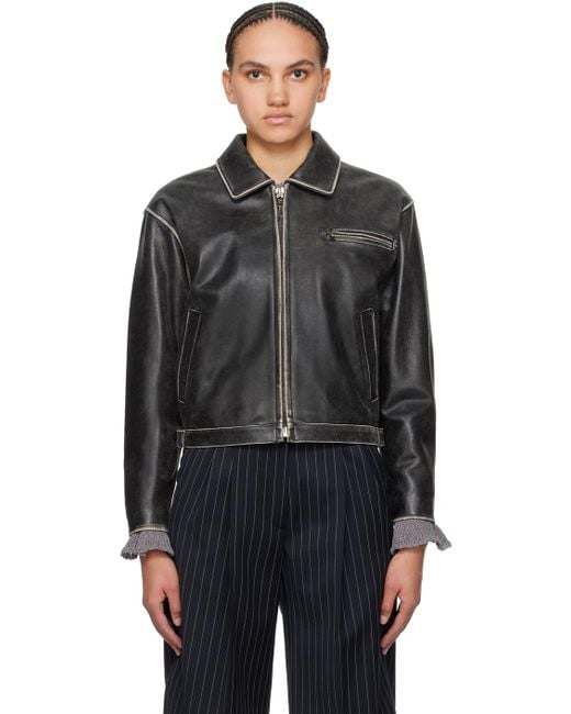 OPEN YY Ssense Exclusive Leather Jacket in Black | Lyst