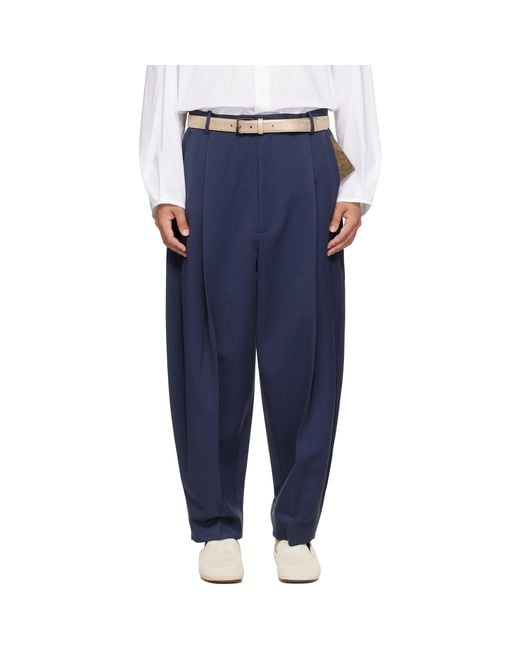 Hed Mayner Blue Pleated Trousers for men